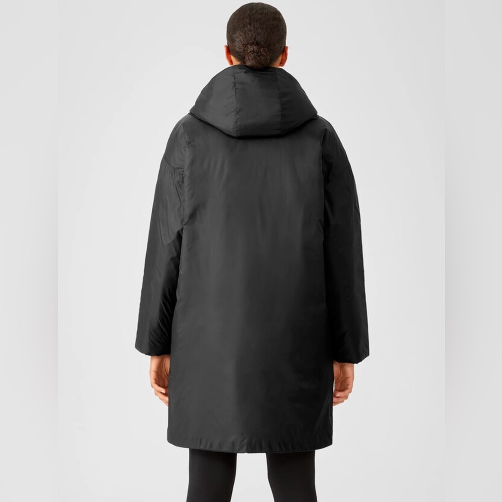 Eileen Fisher Eggshell Recycled Nylon Hooded Long Coat XL - Picture 12 of 14